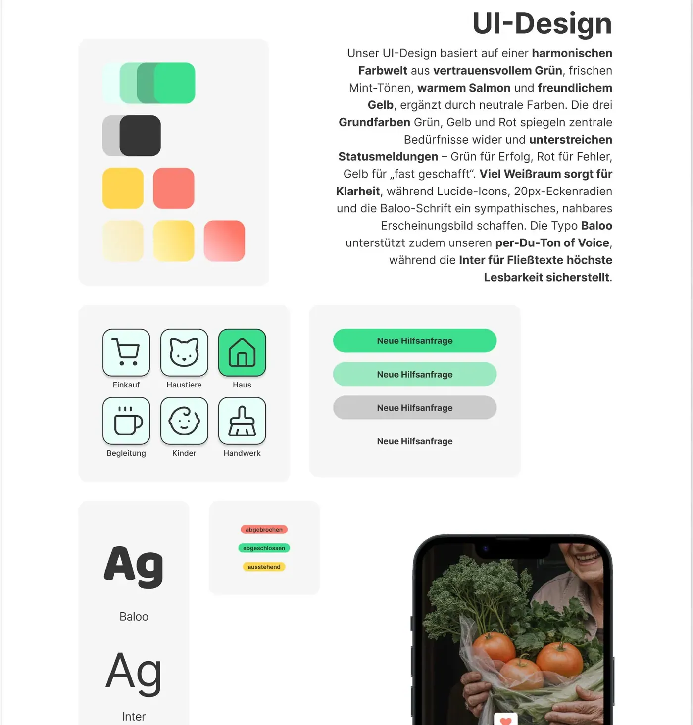 Mina · UI-Design mit Farbpalette, Typografie und Komponenten · 7/11