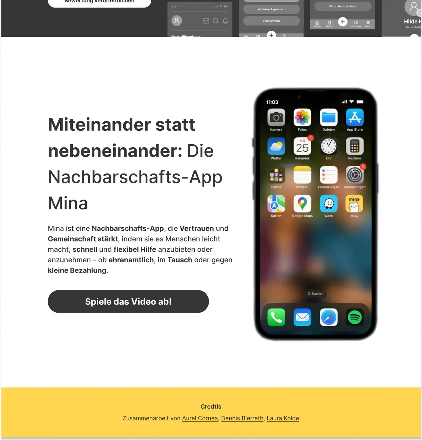 Mina · Mina-App-Präsentation mit Videolink und Credits · 11/11